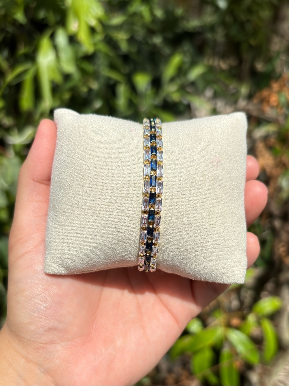 18K Gold Plated Stainless Steel Sapphire Blue Diamond Tennis Bracelet